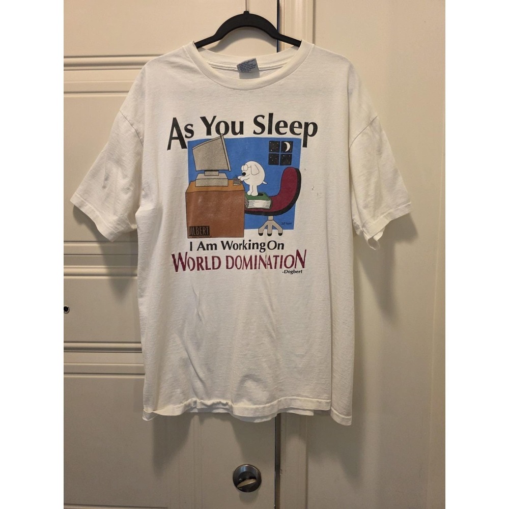 Vtg T Shirt 90s As You Sleep I'm Working on World  Domination Dogbert Size XL